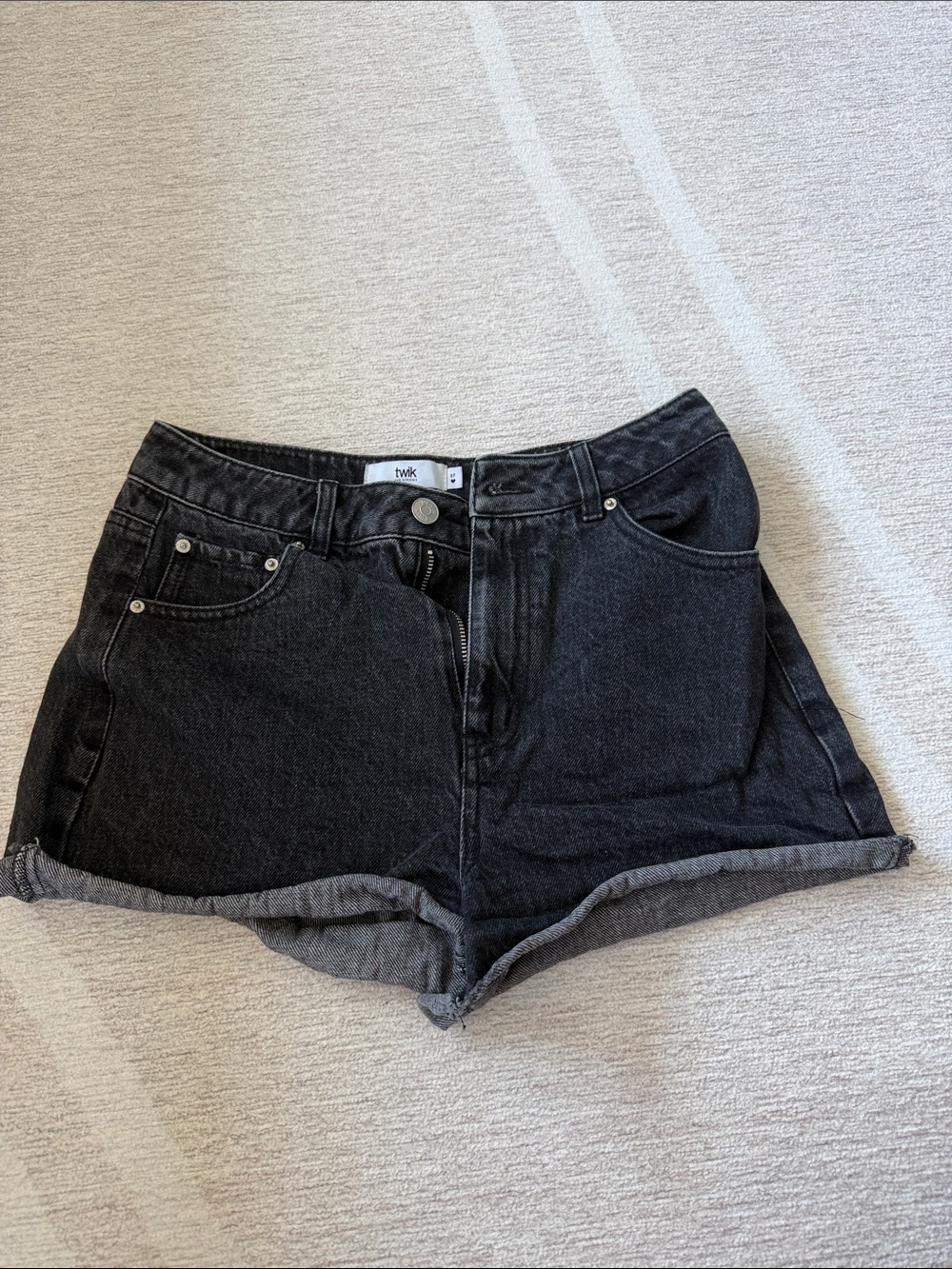 Black High-Rise Denim Shorts